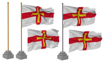 Guernsey Flagge winken, Stand, Pole, isoliert, 3d Illustration, 3d Wiedergabe, Flagge, golden, png