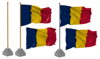 Tschad Flagge winken anders Stil mit Stand Pole isoliert, 3d Rendern png