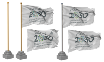 Saudi Vision 2030 Flag Waving Different Style With Stand Pole Isolated, 3D Rendering png