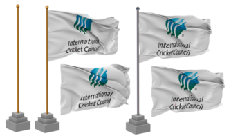 internationell cricket råd, icc flagga vinka annorlunda stil med stå Pol isolerat, 3d tolkning png