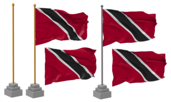 Trinidad and Tobago Flag Waving, Stand, Pole, Isolated, 3d illustration, 3d rendering, Flag, Golden, png