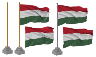 Hungary Flag Waving Different Style With Stand Pole Isolated, 3D Rendering png
