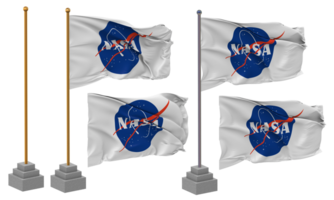 National Aeronautics and Space Administration, NASA Flag Waving Different Style With Stand Pole Isolated, 3D Rendering png