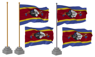 eswatini bandiera agitando diverso stile con In piedi polo isolato, 3d interpretazione png