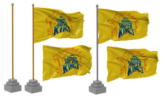 chennai super koningen, csk vlag golvend verschillend stijl met staan pool geïsoleerd, 3d renderen png