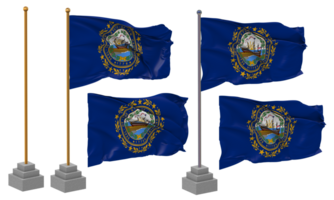 Estado do Novo Hampshire bandeira acenando diferente estilo com ficar de pé pólo isolado, 3d Renderização png