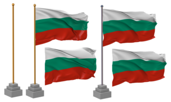 Bulgaria Flag Waving Different Style With Stand Pole Isolated, 3D Rendering png