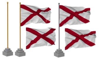 State of Alabama Flag Waving, Stand, Pole, Isolated, 3d illustration, 3d rendering, Flag, Golden, png