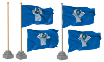 Commonwealth of Independent States, CIS Flag Waving Different Style With Stand Pole Isolated, 3D Rendering png