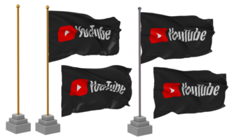 YouTube Flag Waving Different Style With Stand Pole Isolated, 3D Rendering png