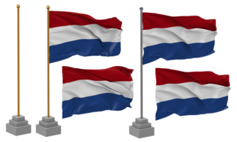 Nederland vlag golvend verschillend stijl met staan pool geïsoleerd, 3d renderen png