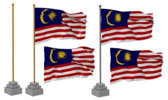 Malaysia Flag Waving Different Style With Stand Pole Isolated, 3D Rendering png