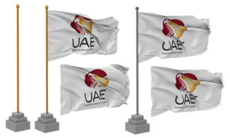 unido árabe emiratos Grillo tablero bandera ondulación diferente estilo con estar polo aislado, 3d representación png