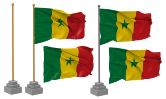 Senegal Flag Waving, Stand, Pole, Isolated, 3d illustration, 3d rendering, Flag, Golden, png