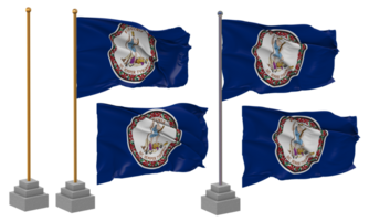Zustand von Virginia Flagge winken anders Stil mit Stand Pole isoliert, 3d Rendern png