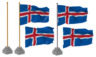 IJsland vlag golvend verschillend stijl met staan pool geïsoleerd, 3d renderen png