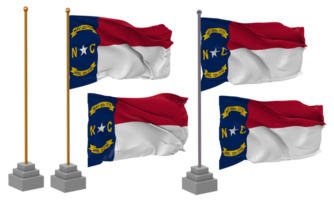 Zustand von Norden Carolina Flagge winken anders Stil mit Stand Pole isoliert, 3d Rendern png