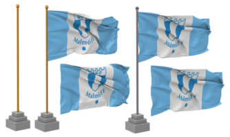 Malmo Fotbollforening, Malmo FF Flag Waving Different Style With Stand Pole Isolated, 3D Rendering png