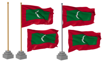 Maldiven vlag golvend verschillend stijl met staan pool geïsoleerd, 3d renderen png