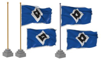 Hamburger sport Verein e v, Hamburger sv vlag golvend verschillend stijl met staan pool geïsoleerd, 3d renderen png