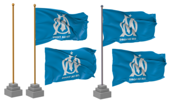 Olympique de Marseille Flag Waving Different Style With Stand Pole Isolated, 3D Rendering png