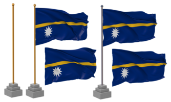 Nauru Flag Waving Different Style With Stand Pole Isolated, 3D Rendering png