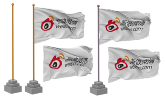 Weibo Flag Waving Different Style With Stand Pole Isolated, 3D Rendering png