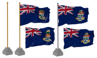 caimán islas bandera ondulación diferente estilo con estar polo aislado, 3d representación png