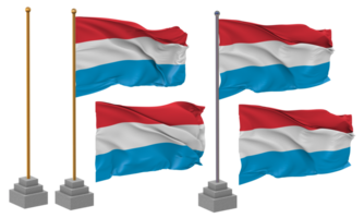 Luxembourg drapeau agitant différent style avec supporter pôle isolé, 3d le rendu png