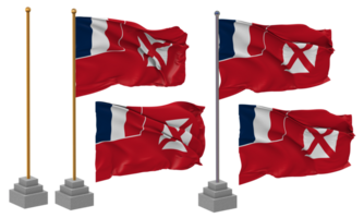 Wallis und futuna Flagge winken anders Stil mit Stand Pole isoliert, 3d Rendern png