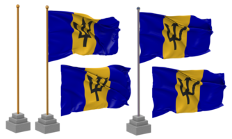 Barbados Flag Waving Different Style With Stand Pole Isolated, 3D Rendering png