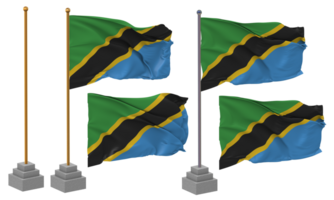Tanzania bandiera agitando, In piedi, palo, isolato, 3d illustrazione, 3d rendering, bandiera, d'oro, png