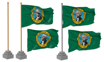 staat van Washington vlag golvend verschillend stijl met staan pool geïsoleerd, 3d renderen png