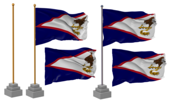 Amerikaans Samoa vlag golvend verschillend stijl met staan pool geïsoleerd, 3d renderen png