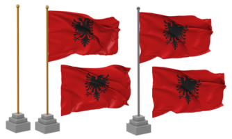 Albanie drapeau agitant différent style avec supporter pôle isolé, 3d le rendu png