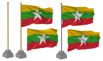 Myanmar, Burma Flag Waving Different Style With Stand Pole Isolated, 3D Rendering png