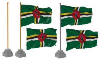 Dominica Flag Waving Different Style With Stand Pole Isolated, 3D Rendering png