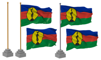 Neu Kaledonien Flagge winken anders Stil mit Stand Pole isoliert, 3d Rendern png