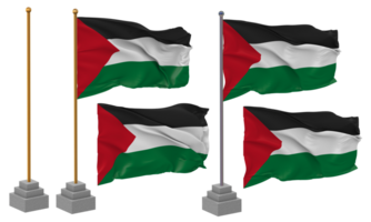 Palestine Flag Waving Different Style With Stand Pole Isolated, 3D Rendering png