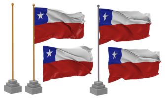 Chile bandera ondulación diferente estilo con estar polo aislado, 3d representación png