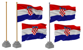 Croatie drapeau agitant différent style avec supporter pôle isolé, 3d le rendu png