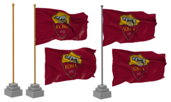 association sportive roma Football club drapeau agitant différent style avec supporter pôle isolé, 3d le rendu png