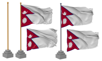 nepal flagga vinka annorlunda stil med stå Pol isolerat, 3d tolkning png