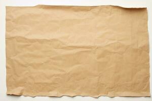 Parchment for baking culinary. Brown baking paper sheet isolated on white background, top view. AI Generated photo