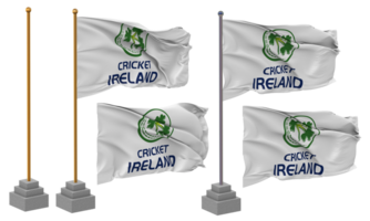 cricket Irland, ci flagga vinka annorlunda stil med stå Pol isolerat, 3d tolkning png