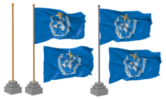 värld meteorologiska organisation, wmo flagga vinka annorlunda stil med stå Pol isolerat, 3d tolkning png