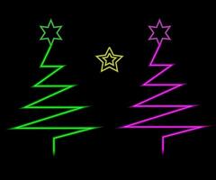 Neon Christmas tree with star, glowing icon. Neon New Year tree silhouette, outline Christmas tree in vivid colors. Festive fir with neon light. Icon set, sign, symbol for UI. Vector illustration