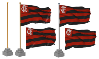 clube de regata's Doen flamengo vlag golvend verschillend stijl met staan pool geïsoleerd, 3d renderen png