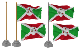 Burundi Flag Waving Different Style With Stand Pole Isolated, 3D Rendering png