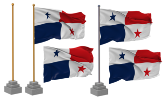 Panama drapeau agitant différent style avec supporter pôle isolé, 3d le rendu png